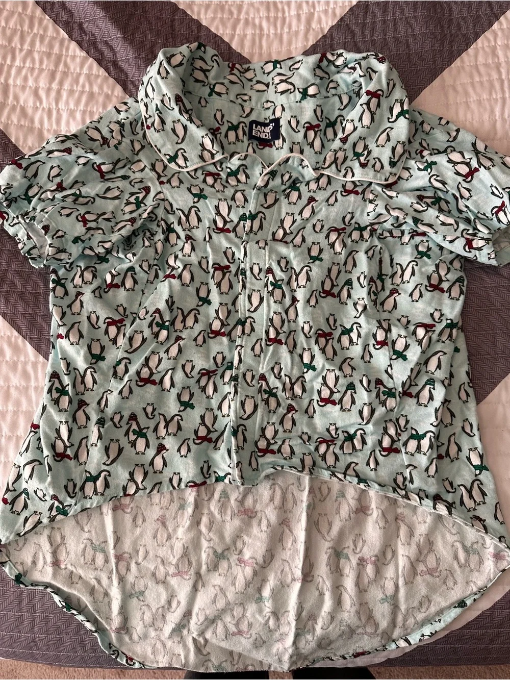 Dog Pajama-Lands' End Mint Green Penguin-Print Short Sleeve